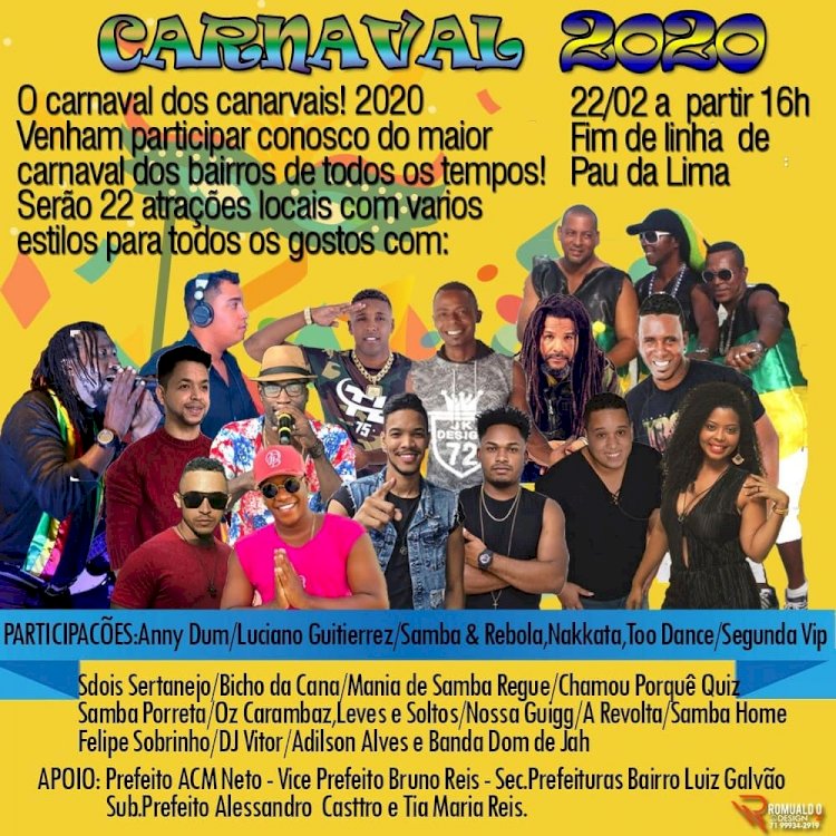 Carnaval de Pau da Lima vai ter atrações regionais no Sábado.