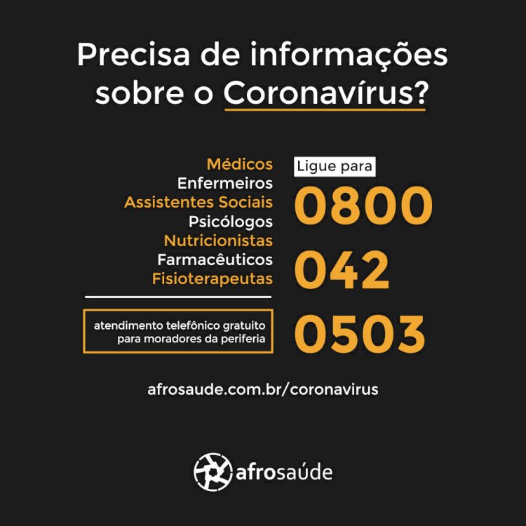 Afrosaúde lança rede de apoio à população periferica contra o Coronavírus.